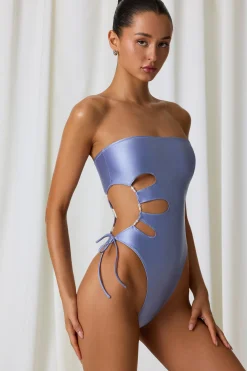 Oh Polly Swimsuits^Pearl-Detail Cut-Out Bandeau Swimsuit in Lavender Purple LavenderPurple
