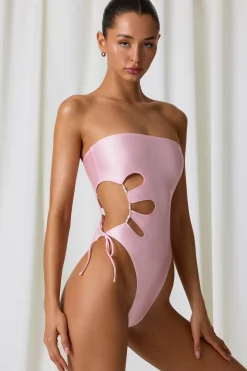 Oh Polly Swimsuits^Pearl-Detail Cut-Out Bandeau Swimsuit in Soft Pink SoftPink