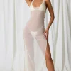 Oh Polly Cover-Ups^Pearl-Detail Cut-Out Maxi Dress in Pearl White PearlWhite