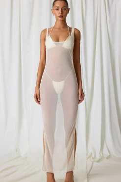 Oh Polly Cover-Ups^Pearl-Detail Cut-Out Maxi Dress in Pearl White PearlWhite
