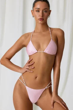 Oh Polly Bikini Sets | Bikini Tops^Pearl-Detail Triangle Bikini Top in Soft Pink SoftPink
