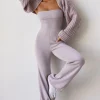 Oh Polly Petite^Petite Bandeau Kick Flare Chunky Knit Jumpsuit in Dusty Lavender DustyLavender