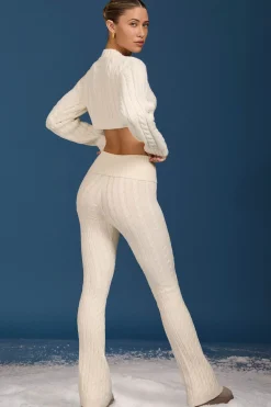 Oh Polly Petite | Knitwear^Petite Cable-Knit Flared Trousers in Cream