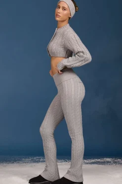 Oh Polly Petite | Knitwear^Petite Cable-Knit Flared Trousers in Grey Marl GreyMarl