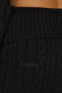 Oh Polly Petite | Knitwear^Petite Cable-Knit Flared Trousers in Black