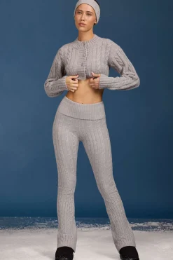 Oh Polly Petite | Knitwear^Petite Cable-Knit Flared Trousers in Grey Marl GreyMarl