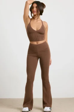 Oh Polly Petite^Petite Chunky Knit Kick Flare Trousers in Espresso