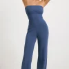 Oh Polly Petite^Petite Chunky Knit Kick Flare Unitard in Washed Navy WashedNavy