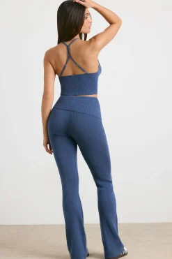 Oh Polly Petite^Petite Chunky Knit Kick Flare Trousers in Washed Navy WashedNavy