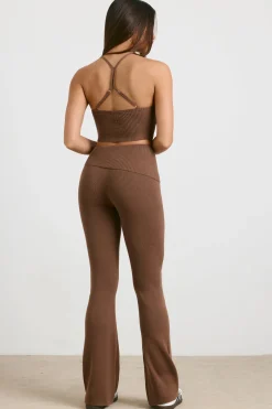 Oh Polly Petite^Petite Chunky Knit Kick Flare Trousers in Espresso