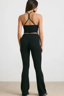 Oh Polly Petite^Petite Chunky Knit Kick Flare Trousers in Black
