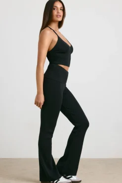 Oh Polly Petite^Petite Chunky Knit Kick Flare Trousers in Black