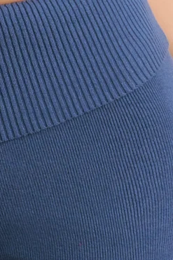 Oh Polly Petite^Petite Chunky Knit Kick Flare Trousers in Washed Navy WashedNavy