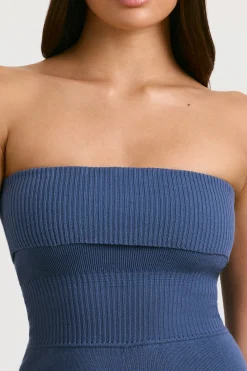 Oh Polly Petite^Petite Chunky Knit Kick Flare Unitard in Washed Navy WashedNavy