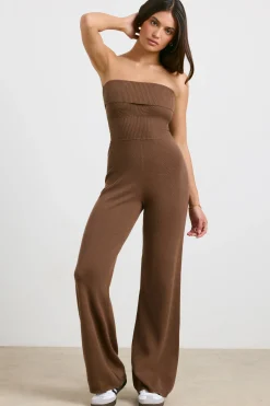 Oh Polly Petite^Petite Chunky Knit Kick Flare Unitard in Espresso