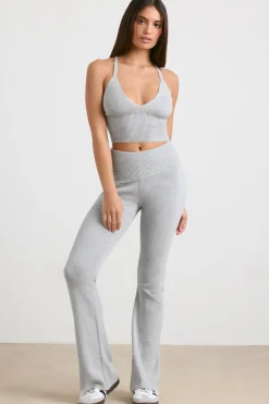 Oh Polly Petite^Petite Chunky Knit Kick Flare Trousers in Heather Grey HeatherGrey
