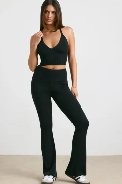 Oh Polly Petite^Petite Chunky Knit Kick Flare Trousers in Black