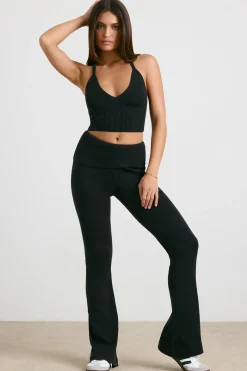 Oh Polly Petite^Petite Chunky Knit Kick Flare Trousers in Black