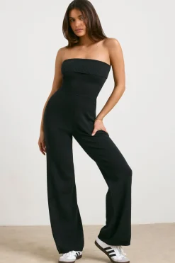 Oh Polly Petite^Petite Chunky Knit Kick Flare Unitard in Black