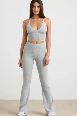 Oh Polly Petite^Petite Chunky Knit Kick Flare Trousers in Heather Grey HeatherGrey