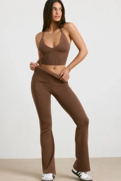 Oh Polly Petite^Petite Chunky Knit Kick Flare Trousers in Espresso