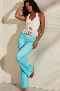 Oh Polly Women'S Clothing Sale - $65 And Under | Women'S Clothing Sale - $40 And Under^Petite Detail Flare Trousers in Teal Print TealPrint