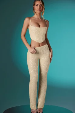 Oh Polly Women'S Clothing Sale - $65 And Under | Women'S Clothing Sale - $40 And Under^Petite Embellished Lace Low Rise Trousers in Ivory