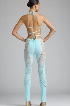 Oh Polly Women'S Clothing Sale - $65 And Under | Women'S Clothing Sale - $40 And Under^Petite Embellished Mid-Rise Flared Trousers in Ice Blue IceBlue