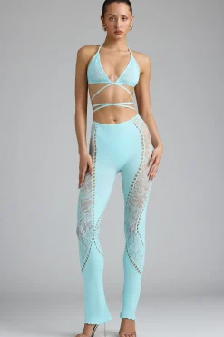 Oh Polly Women'S Clothing Sale - $65 And Under | Women'S Clothing Sale - $40 And Under^Petite Embellished Mid-Rise Flared Trousers in Ice Blue IceBlue