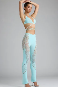 Oh Polly Women'S Clothing Sale - $65 And Under | Women'S Clothing Sale - $40 And Under^Petite Embellished Mid-Rise Flared Trousers in Ice Blue IceBlue