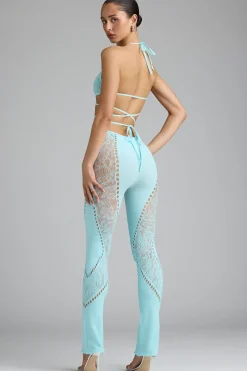 Oh Polly Women'S Clothing Sale - $65 And Under | Women'S Clothing Sale - $40 And Under^Petite Embellished Mid-Rise Flared Trousers in Ice Blue IceBlue