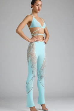 Oh Polly Women'S Clothing Sale - $65 And Under | Women'S Clothing Sale - $40 And Under^Petite Embellished Mid-Rise Flared Trousers in Ice Blue IceBlue