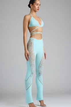 Oh Polly Women'S Clothing Sale - $65 And Under | Women'S Clothing Sale - $40 And Under^Petite Embellished Mid-Rise Flared Trousers in Ice Blue IceBlue