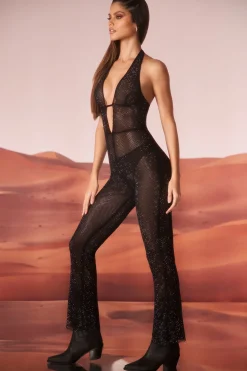 Oh Polly Women'S Clothing Sale - $65 And Under | Women'S Clothing Sale - $40 And Under^Petite Embellished Plunge Neck Jumpsuit in Black