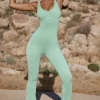 Oh Polly Petite^Petite Flared Full Length Unitard in Mint Green MintGreen