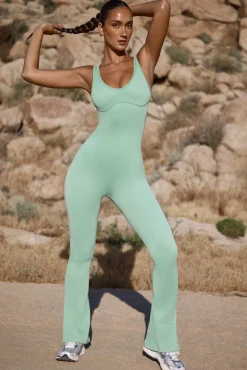 Oh Polly Petite^Petite Flared Full Length Unitard in Mint Green MintGreen