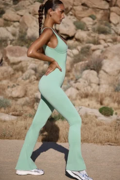 Oh Polly Petite^Petite Flared Full Length Unitard in Mint Green MintGreen