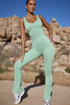 Oh Polly Petite^Petite Flared Full Length Unitard in Mint Green MintGreen