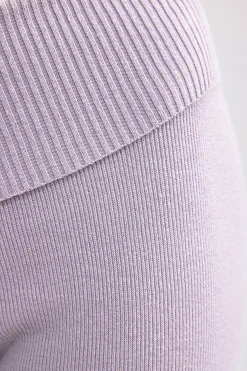 Oh Polly Petite^Petite Fold Over Kick Flare Chunky Knit Trousers in Dusty Lavender DustyLavender