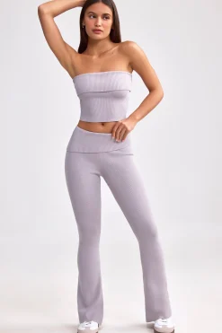 Oh Polly Petite^Petite Fold Over Kick Flare Chunky Knit Trousers in Dusty Lavender DustyLavender
