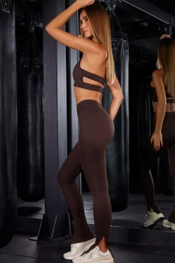 Oh Polly Petite | Matching Sets^Petite High Waist Split Flare Ribbed Leggings in Brown