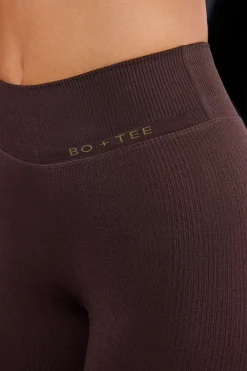 Oh Polly Petite | Matching Sets^Petite High Waist Split Flare Ribbed Leggings in Brown
