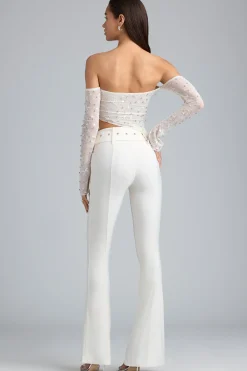 Oh Polly Women'S Clothing Sale - $65 And Under | Women'S Clothing Sale - $40 And Under^Petite Metallic Belted Mid-Rise Flared Trousers in Ivory