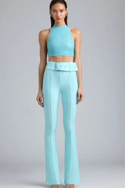 Oh Polly Women'S Clothing Sale - $65 And Under | Women'S Clothing Sale - $40 And Under^Petite Metallic Belted Mid-Rise Flared Trousers in Ice Blue IceBlue