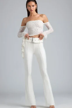 Oh Polly Women'S Clothing Sale - $65 And Under | Women'S Clothing Sale - $40 And Under^Petite Metallic Belted Mid-Rise Flared Trousers in Ivory
