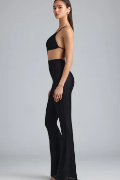 Oh Polly Women'S Clothing Sale - $65 And Under^Petite Metallic Ruched Cut-Out Flared Jumpsuit in Black