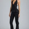 Oh Polly Women'S Clothing Sale - $65 And Under^Petite Metallic Ruffle Low-Rise Flared Trousers in Black