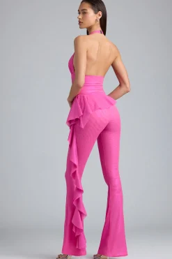 Oh Polly Women'S Clothing Sale - $65 And Under | Women'S Clothing Sale - $40 And Under^Petite Metallic Ruffle Low-Rise Flared Trousers in Bubblegum Pink BubblegumPink