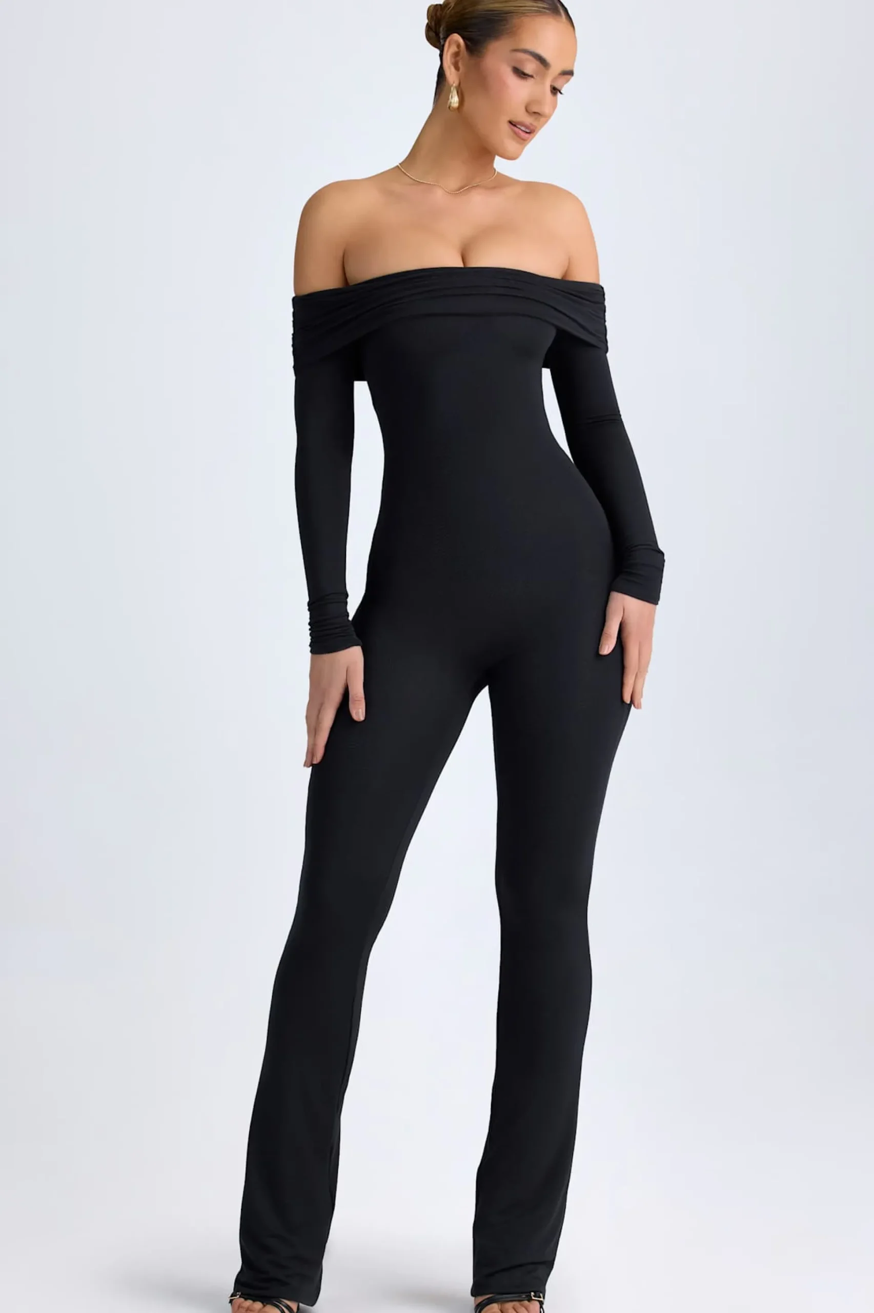 Oh Polly Jumpsuits & Unitards^Petite Modal Off-Shoulder Ruched Jumpsuit in Black