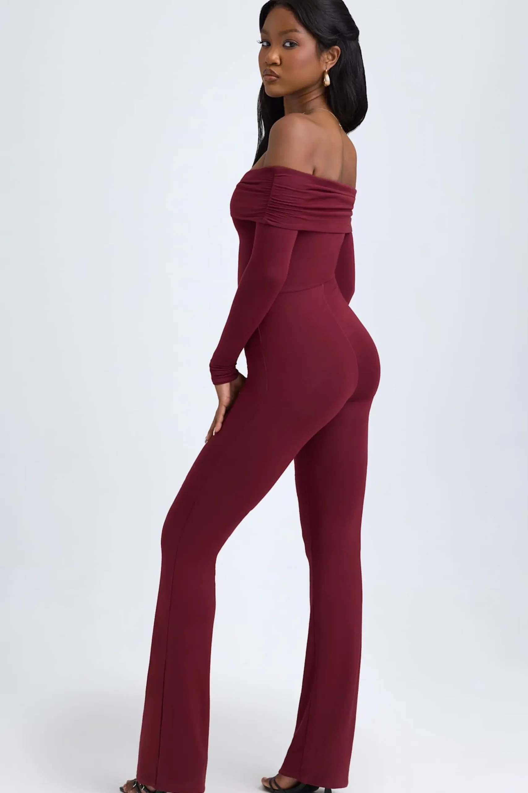 Oh Polly Jumpsuits & Unitards^Petite Modal Off-Shoulder Ruched Jumpsuit in Wine Red WineRed